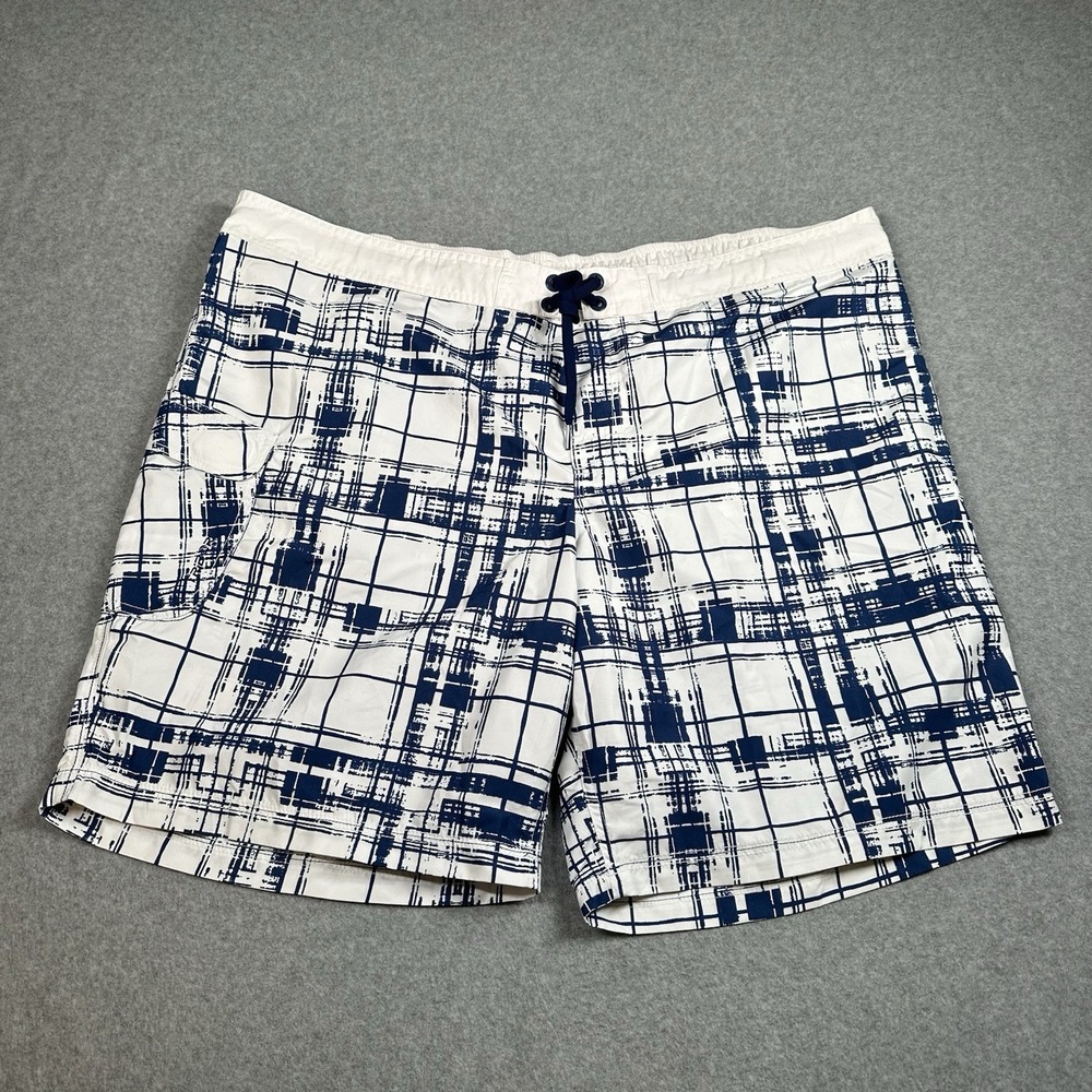 Tribord Swim Trunks Blue White Mens US 2XL Plaid Board Shorts NWT Beach Unlined